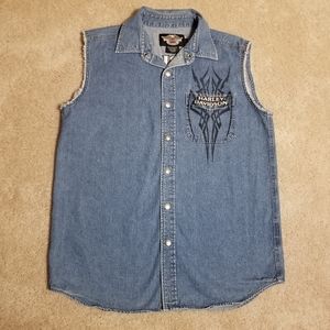 Harley-Davidson Mens Light Blue Denim Snap Button Vest
